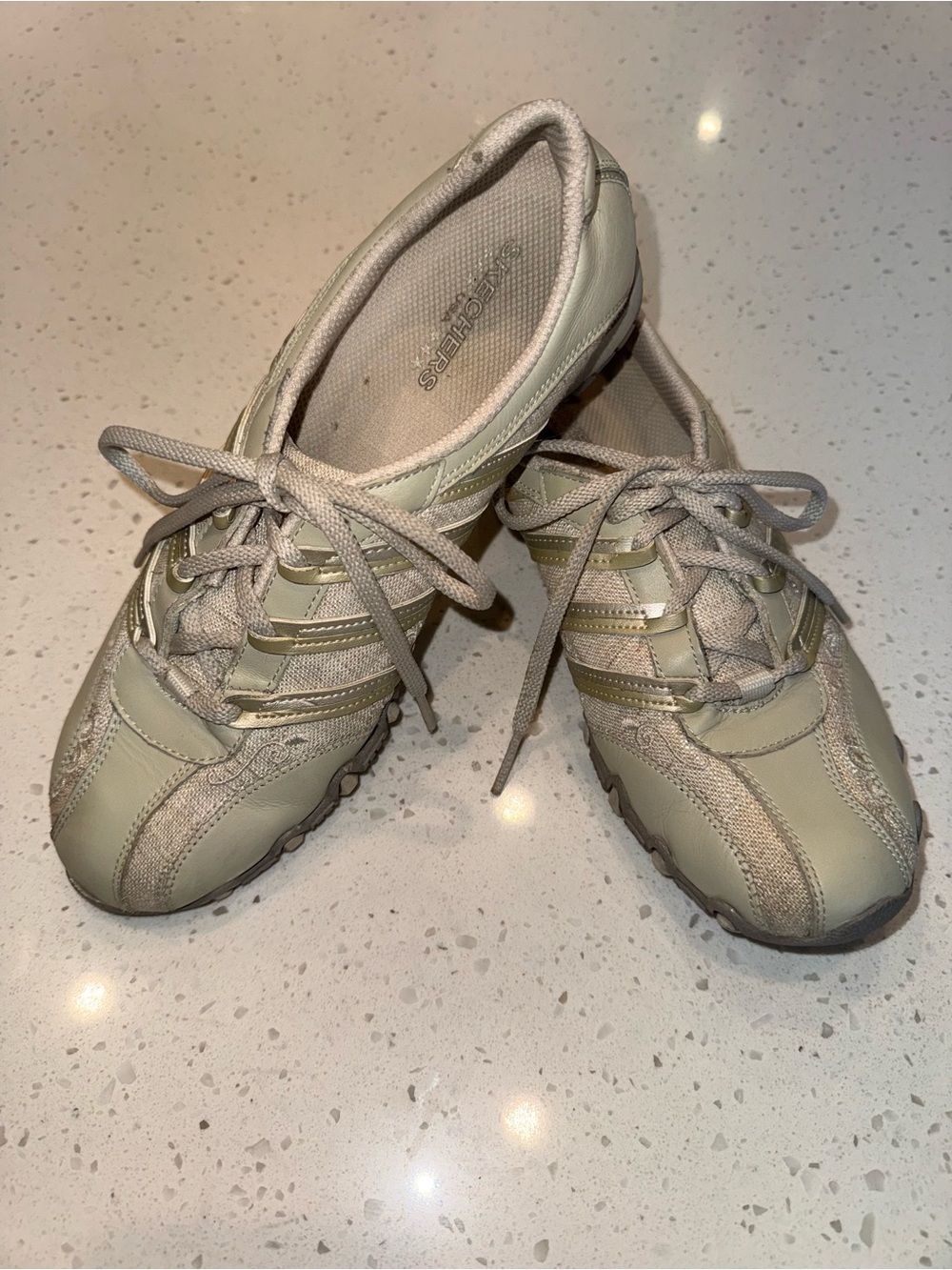 Skechers Women's Gold and Beige Lace-Up Athletic Sneakers
